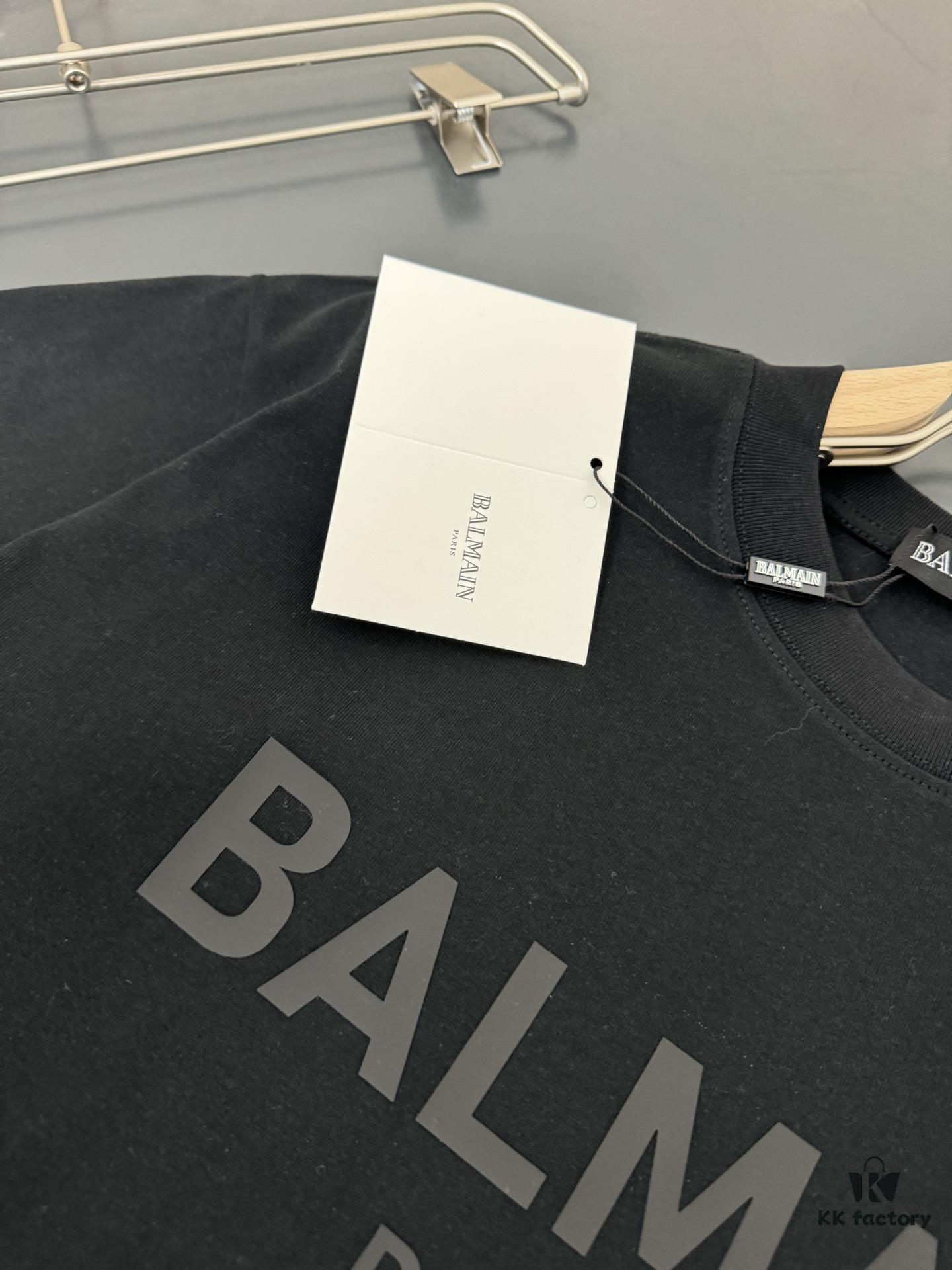 Balmain Heavyweight 320g Cotton T-Shirt, Thick and Breathable Loose-Fit Fashion Short-Sleeve Crew Neck Tee for Spring and Summer