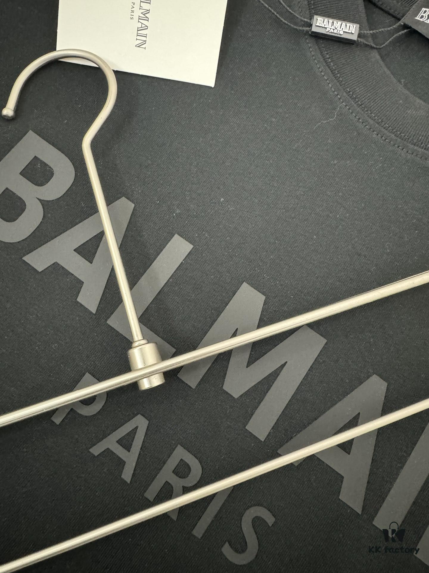 Balmain Heavyweight 320g Cotton T-Shirt, Thick and Breathable Loose-Fit Fashion Short-Sleeve Crew Neck Tee for Spring and Summer