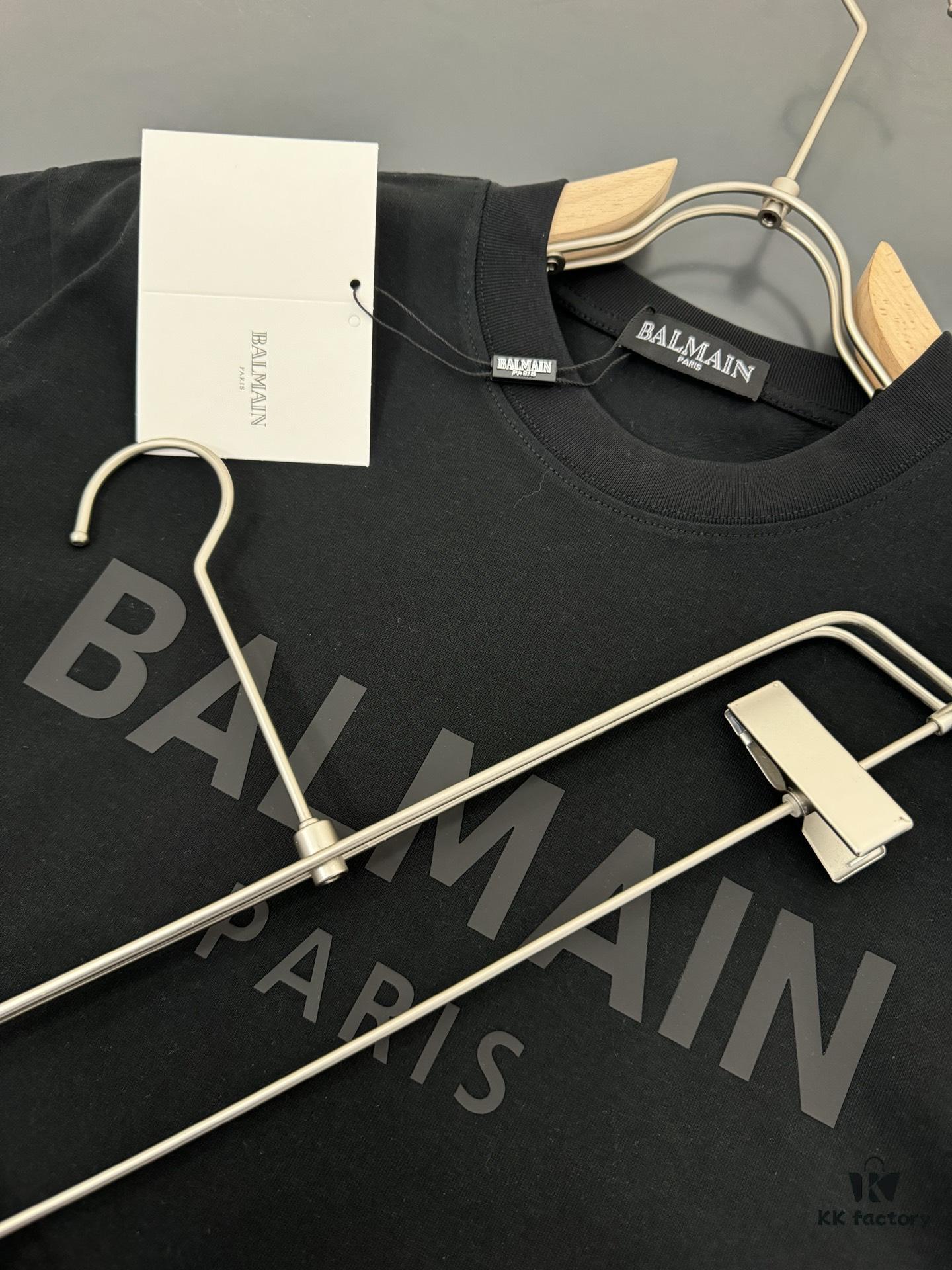 Balmain Heavyweight 320g Cotton T-Shirt, Thick and Breathable Loose-Fit Fashion Short-Sleeve Crew Neck Tee for Spring and Summer