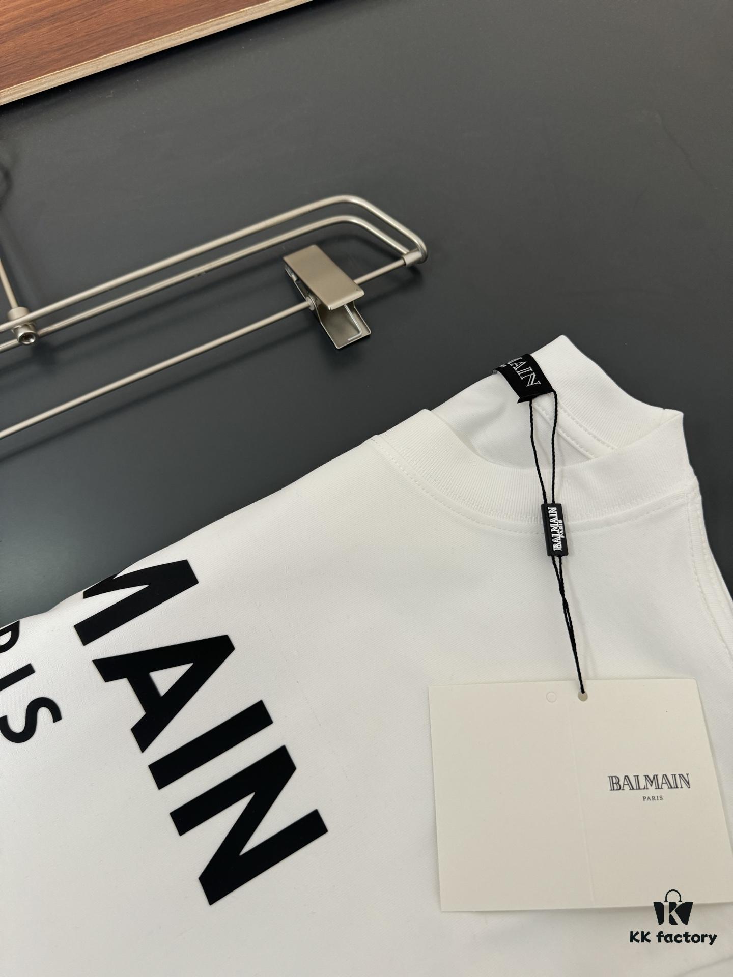 Balmain* 320g Heavyweight Cotton T-Shirt, Thick and Breathable, Loose Fit, Silicone Logo Design, Fashion Round Neck Short Sleeve Tee for Spring and Summer