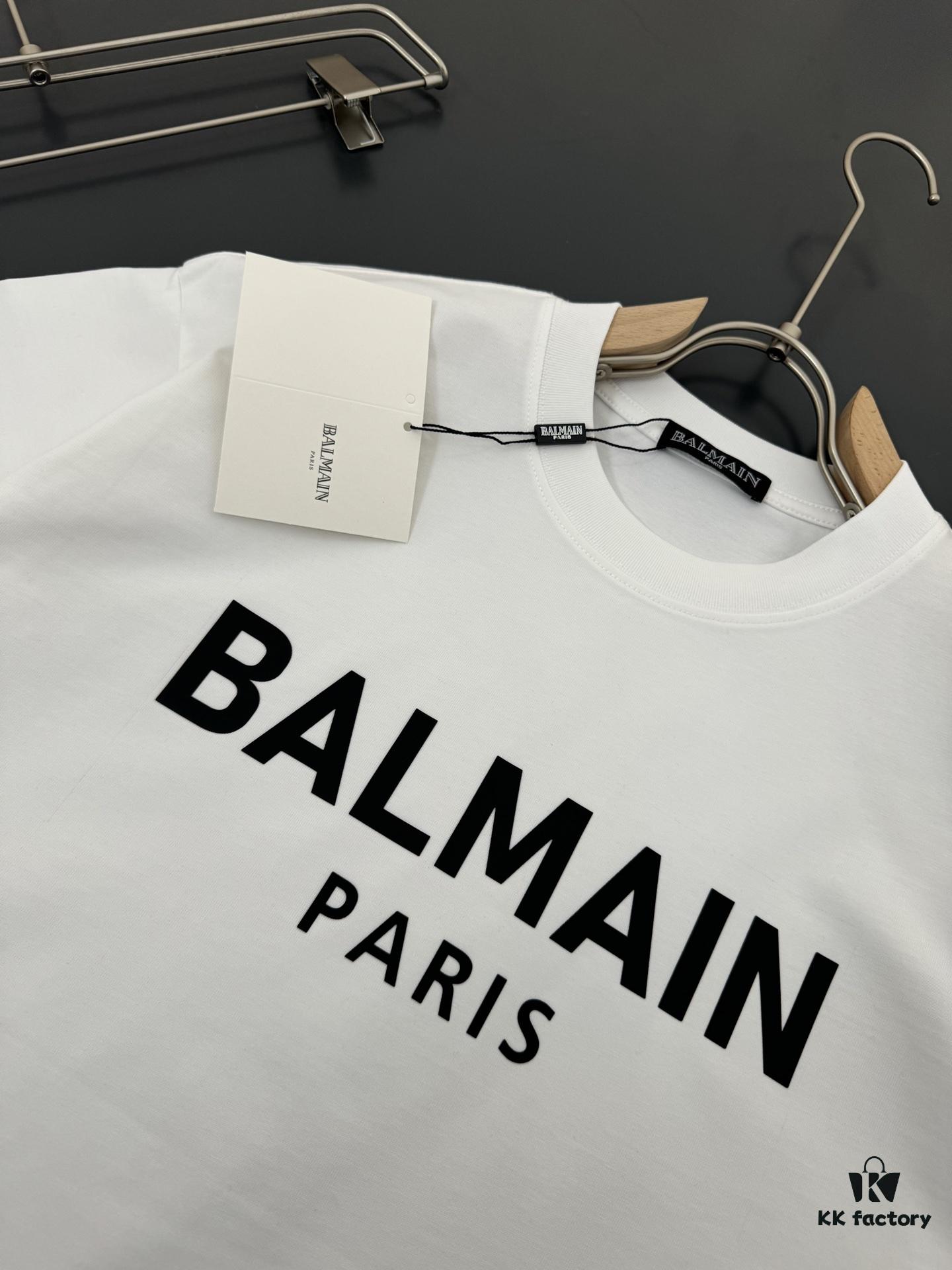 Balmain* 320g Heavyweight Cotton T-Shirt, Thick and Breathable, Loose Fit, Silicone Logo Design, Fashion Round Neck Short Sleeve Tee for Spring and Summer
