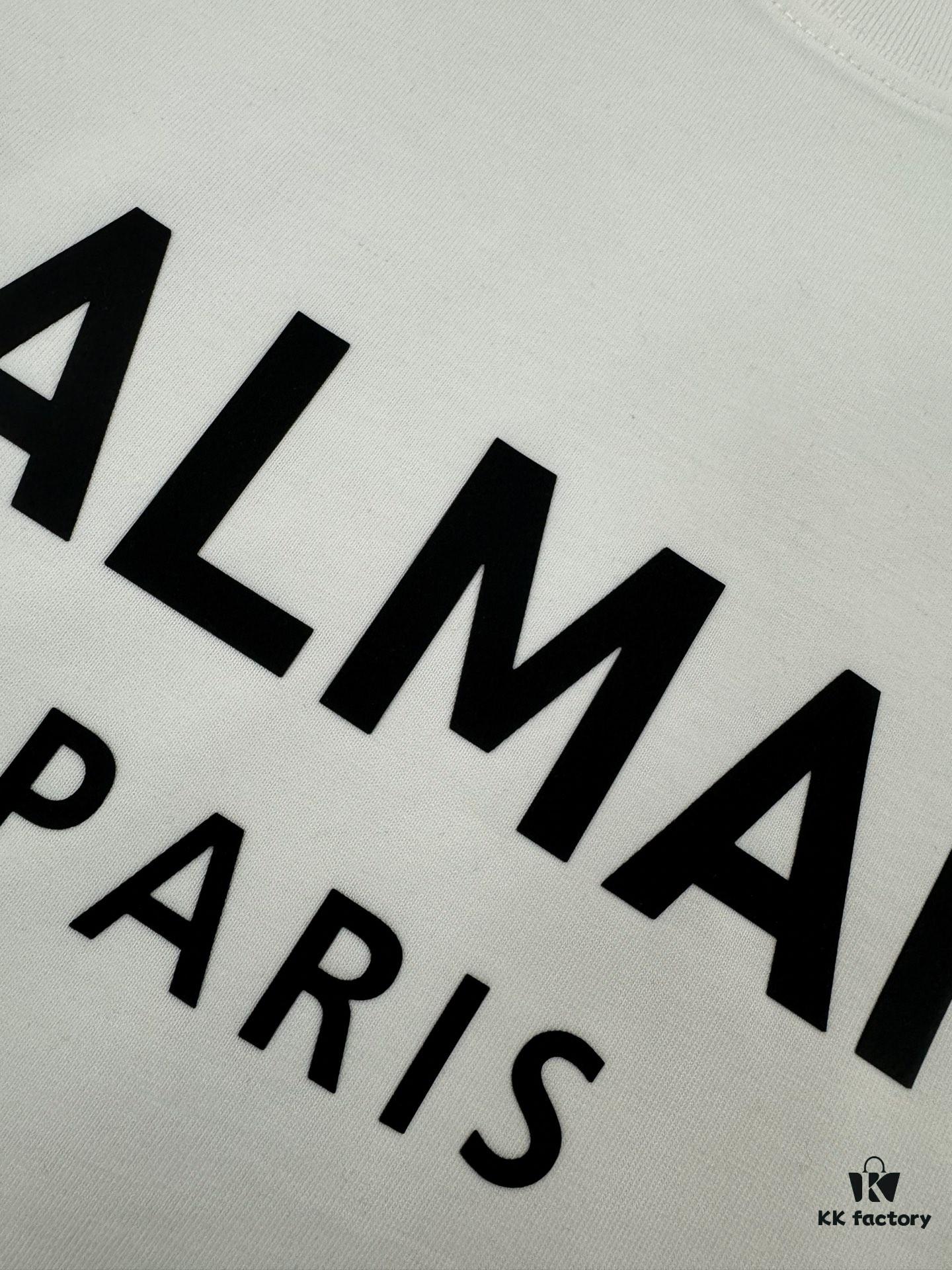 Balmain* 320g Heavyweight Cotton T-Shirt, Thick and Breathable, Loose Fit, Silicone Logo Design, Fashion Round Neck Short Sleeve Tee for Spring and Summer