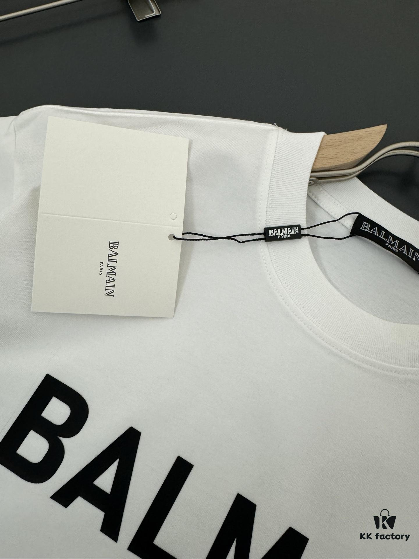 Balmain* 320g Heavyweight Cotton T-Shirt, Thick and Breathable, Loose Fit, Silicone Logo Design, Fashion Round Neck Short Sleeve Tee for Spring and Summer