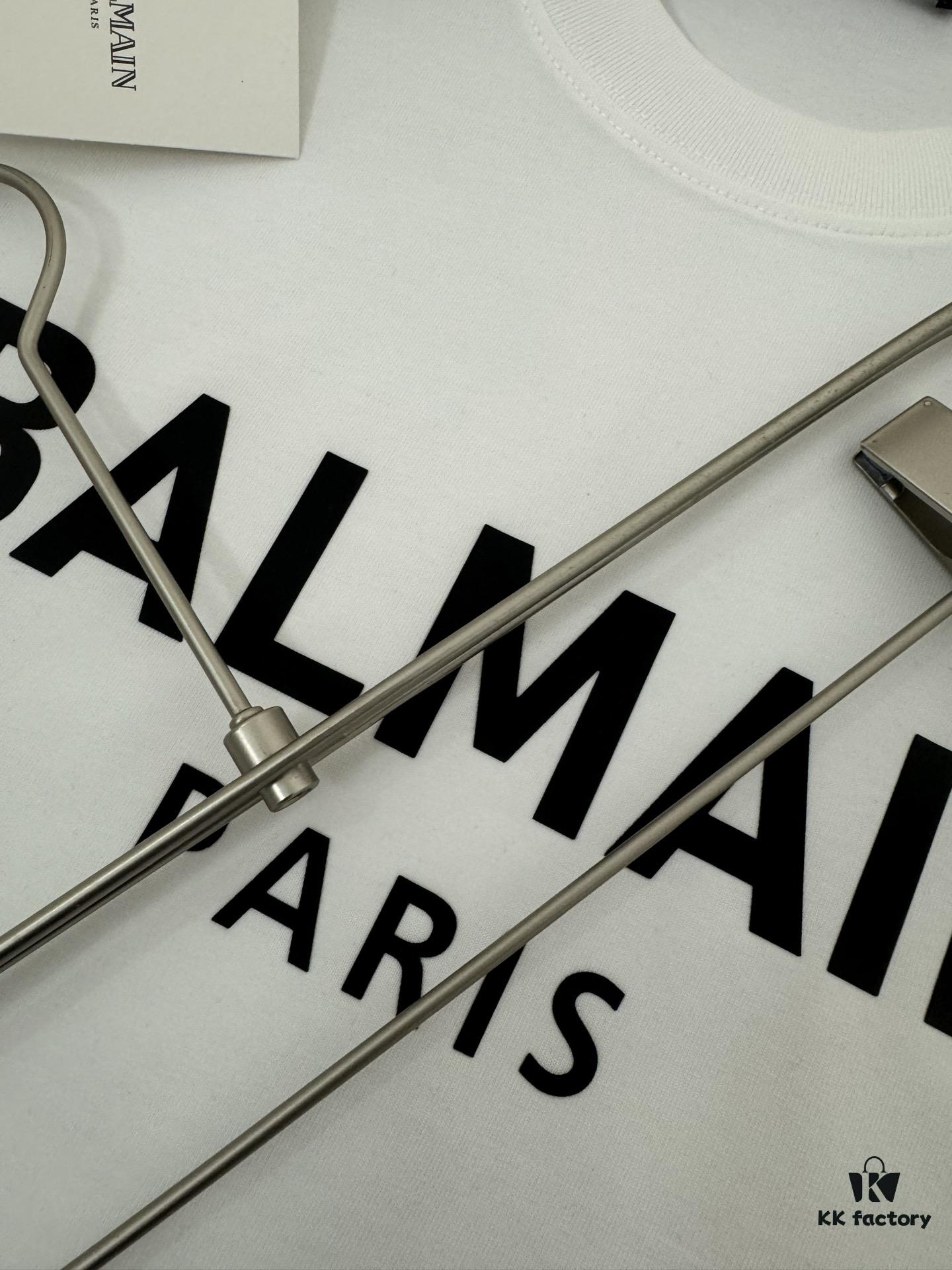 Balmain* 320g Heavyweight Cotton T-Shirt, Thick and Breathable, Loose Fit, Silicone Logo Design, Fashion Round Neck Short Sleeve Tee for Spring and Summer