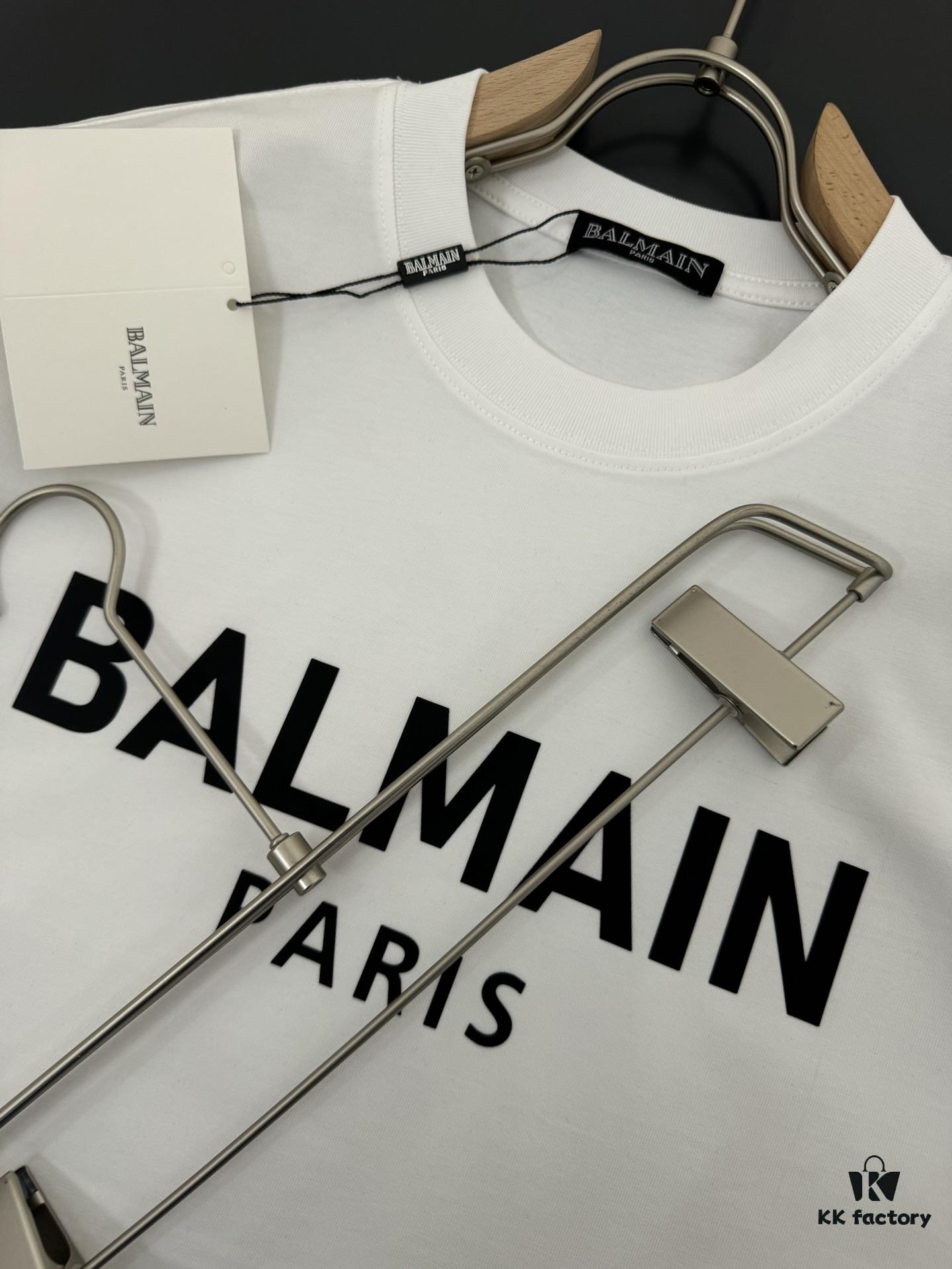 Balmain* 320g Heavyweight Cotton T-Shirt, Thick and Breathable, Loose Fit, Silicone Logo Design, Fashion Round Neck Short Sleeve Tee for Spring and Summer