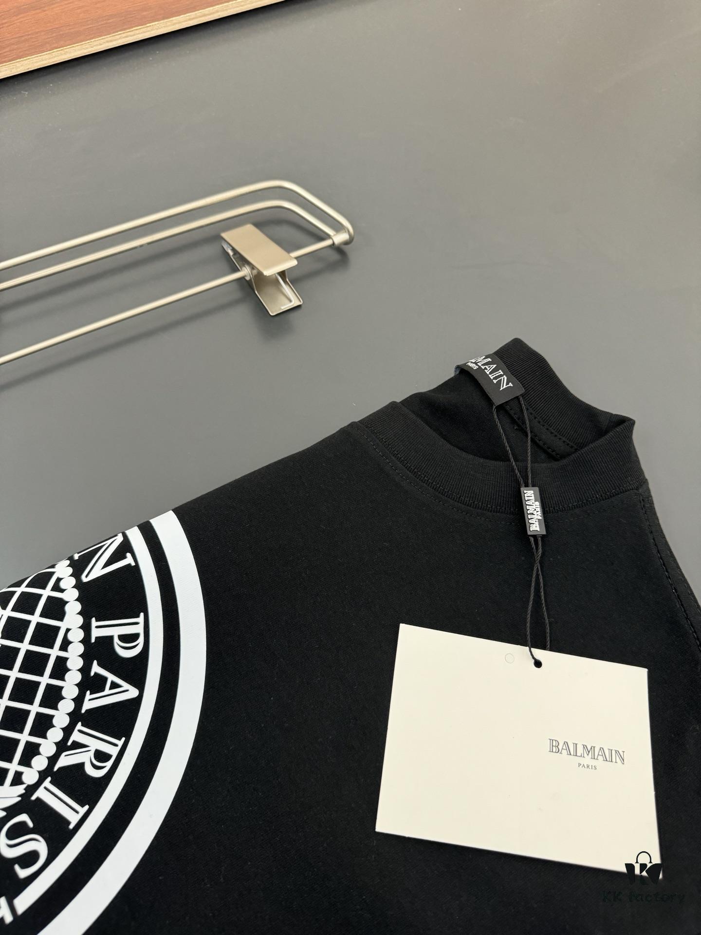 Balmain Heavyweight 320g Cotton T-Shirt, Thick and Breathable Loose-Fit Short-Sleeve Crew Neck Tee, Fashionable Spring and Summer New Arrival with Printed Logo Design