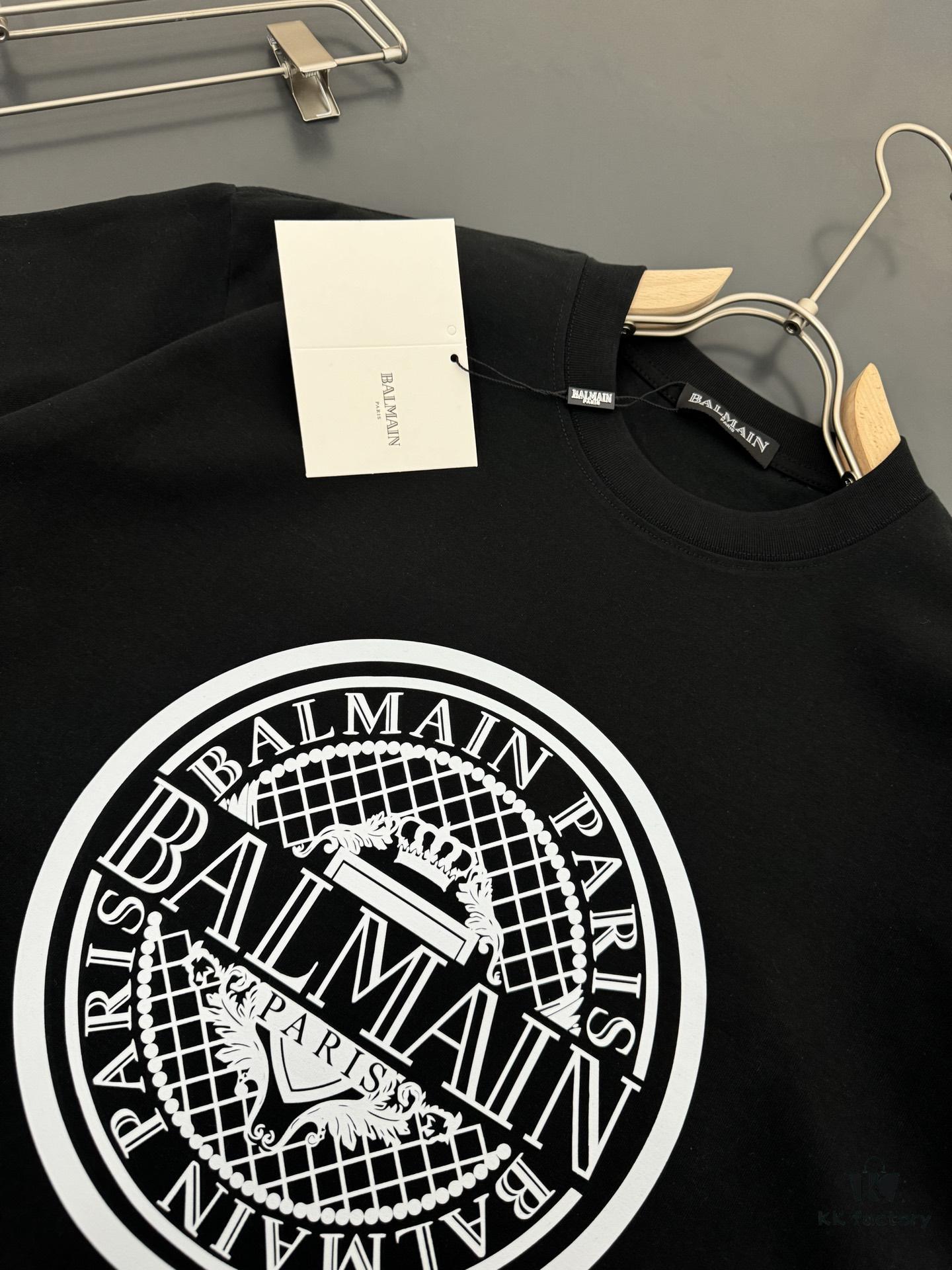 Balmain Heavyweight 320g Cotton T-Shirt, Thick and Breathable Loose-Fit Short-Sleeve Crew Neck Tee, Fashionable Spring and Summer New Arrival with Printed Logo Design