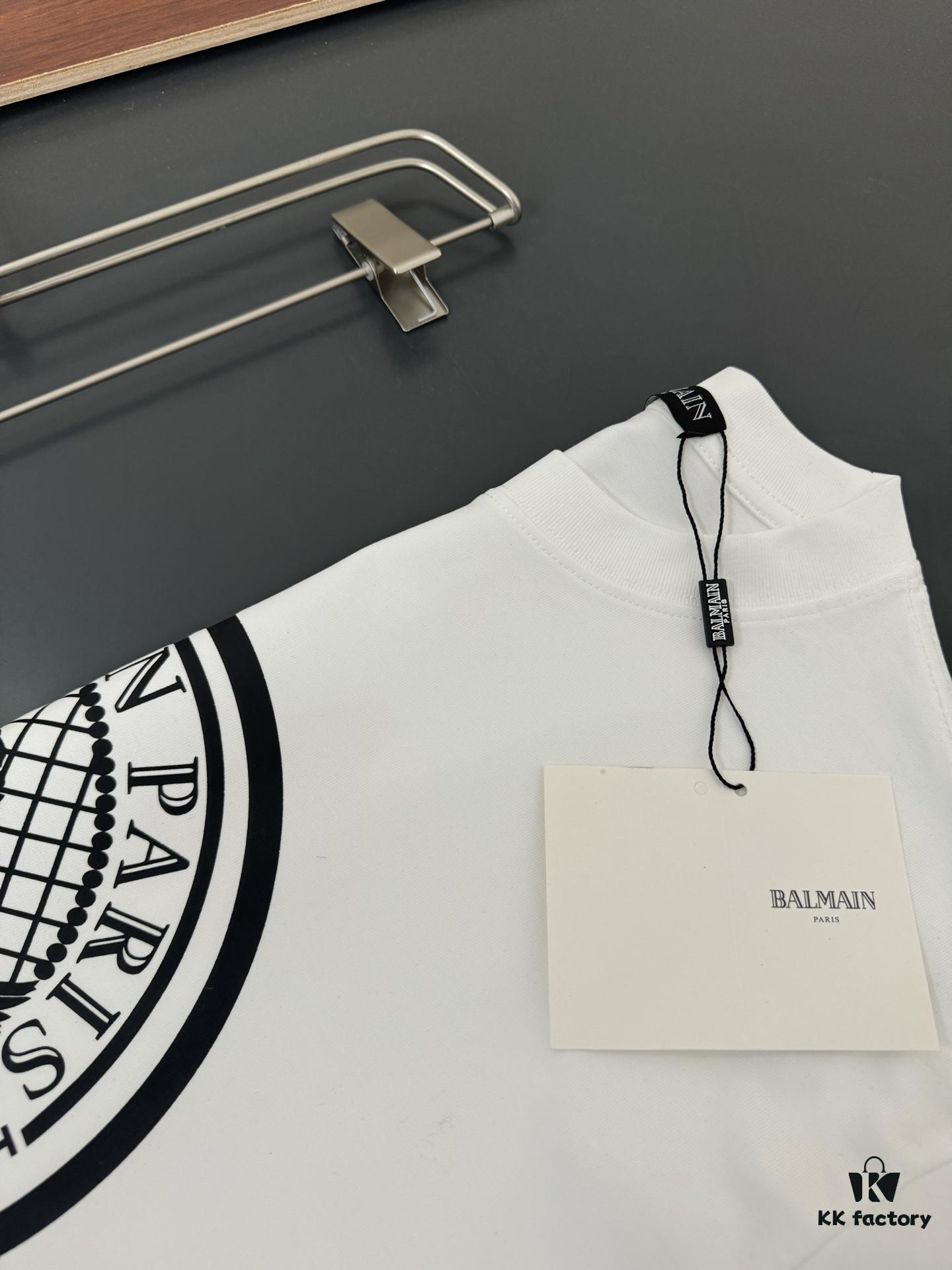 Balmain* Heavyweight 320g Cotton T-Shirt with Logo Print, Breathable Loose-Fit Short-Sleeve Crew Neck Tee