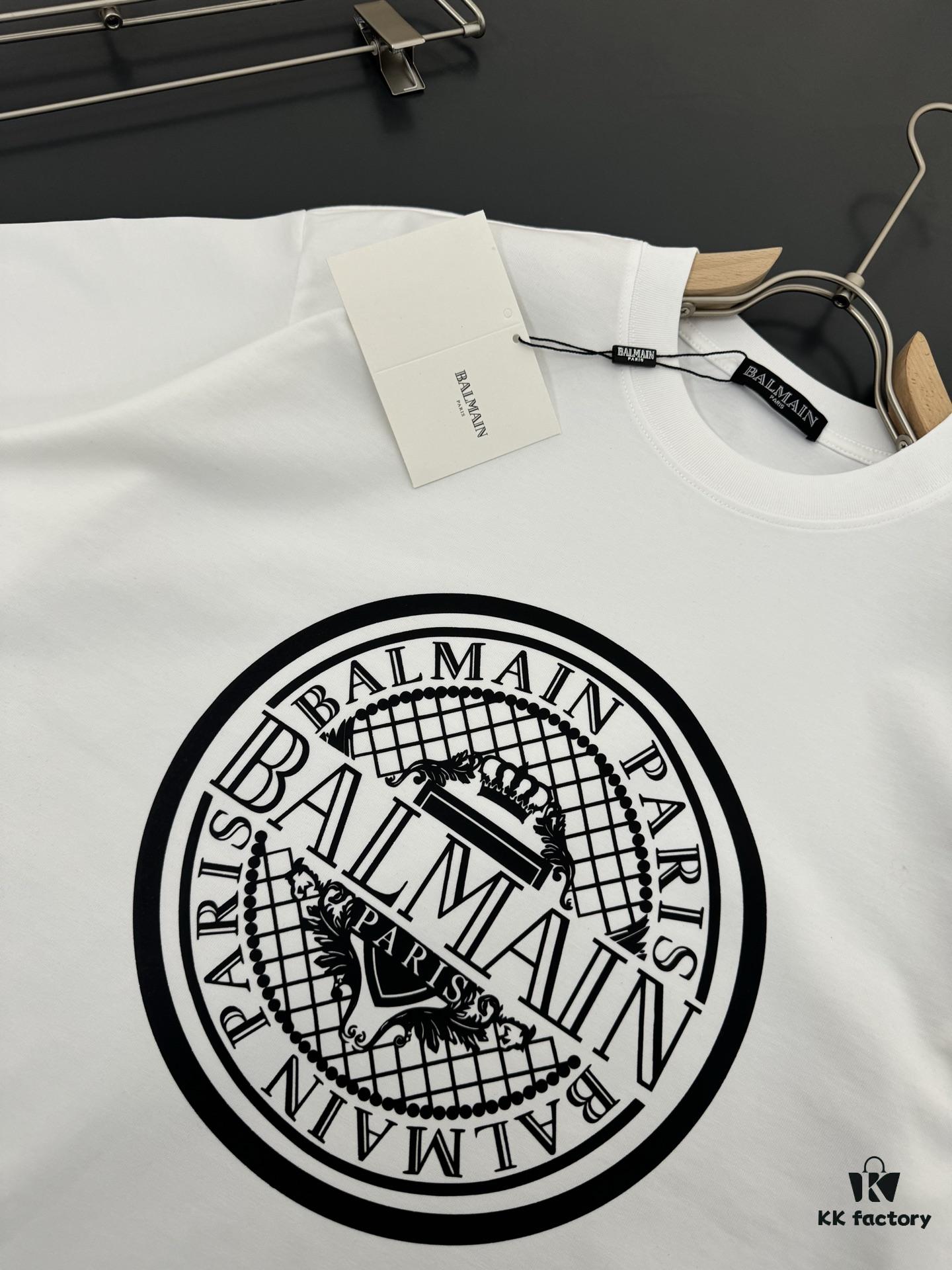 Balmain* Heavyweight 320g Cotton T-Shirt with Logo Print, Breathable Loose-Fit Short-Sleeve Crew Neck Tee