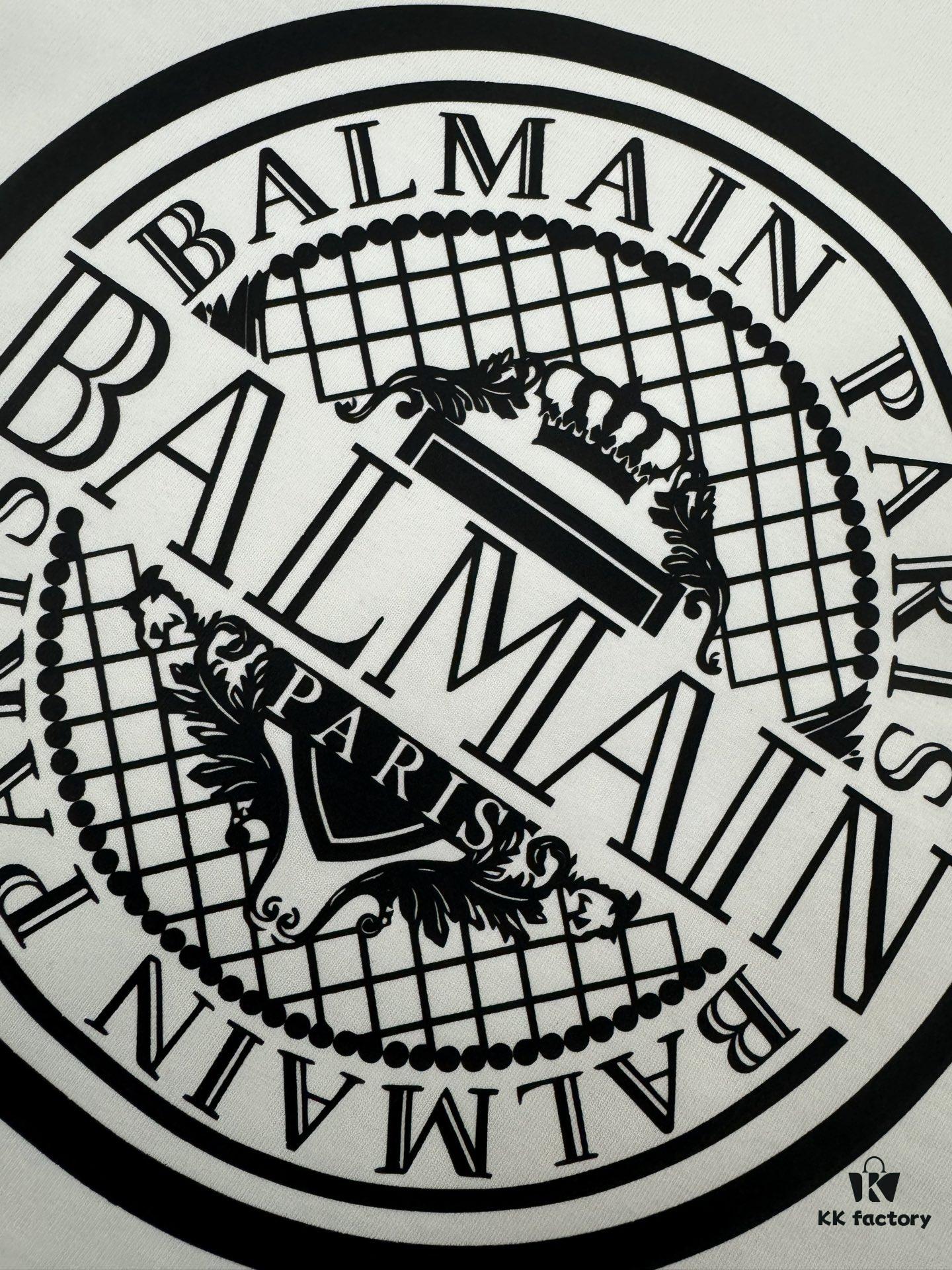 Balmain* Heavyweight 320g Cotton T-Shirt with Logo Print, Breathable Loose-Fit Short-Sleeve Crew Neck Tee