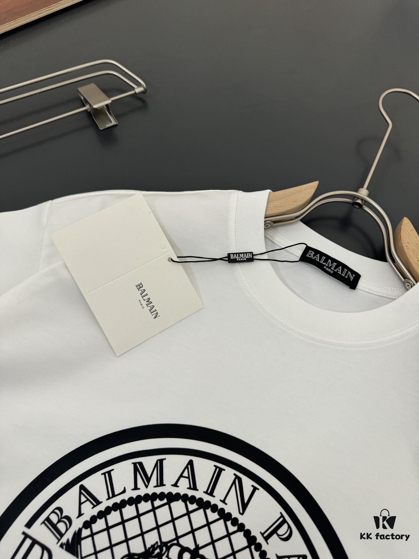 Balmain* Heavyweight 320g Cotton T-Shirt with Logo Print, Breathable Loose-Fit Short-Sleeve Crew Neck Tee