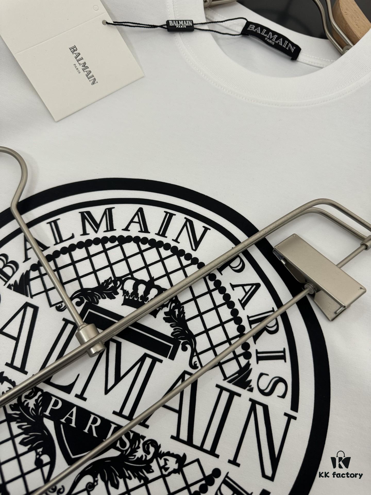 Balmain* Heavyweight 320g Cotton T-Shirt with Logo Print, Breathable Loose-Fit Short-Sleeve Crew Neck Tee