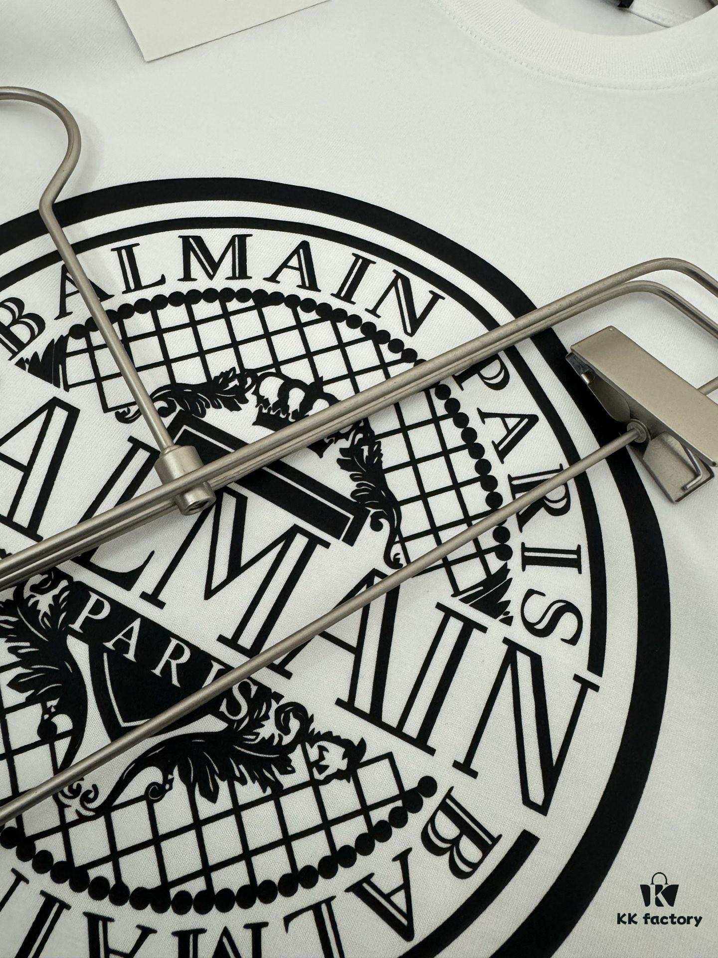 Balmain* Heavyweight 320g Cotton T-Shirt with Logo Print, Breathable Loose-Fit Short-Sleeve Crew Neck Tee