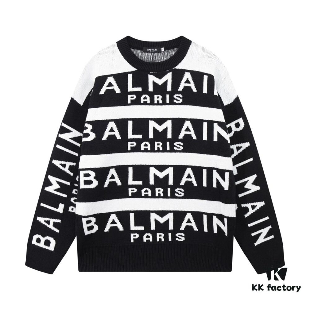 Balmain BALMAIN Letter Logo Striped Knit Sweater Woolen Pullover