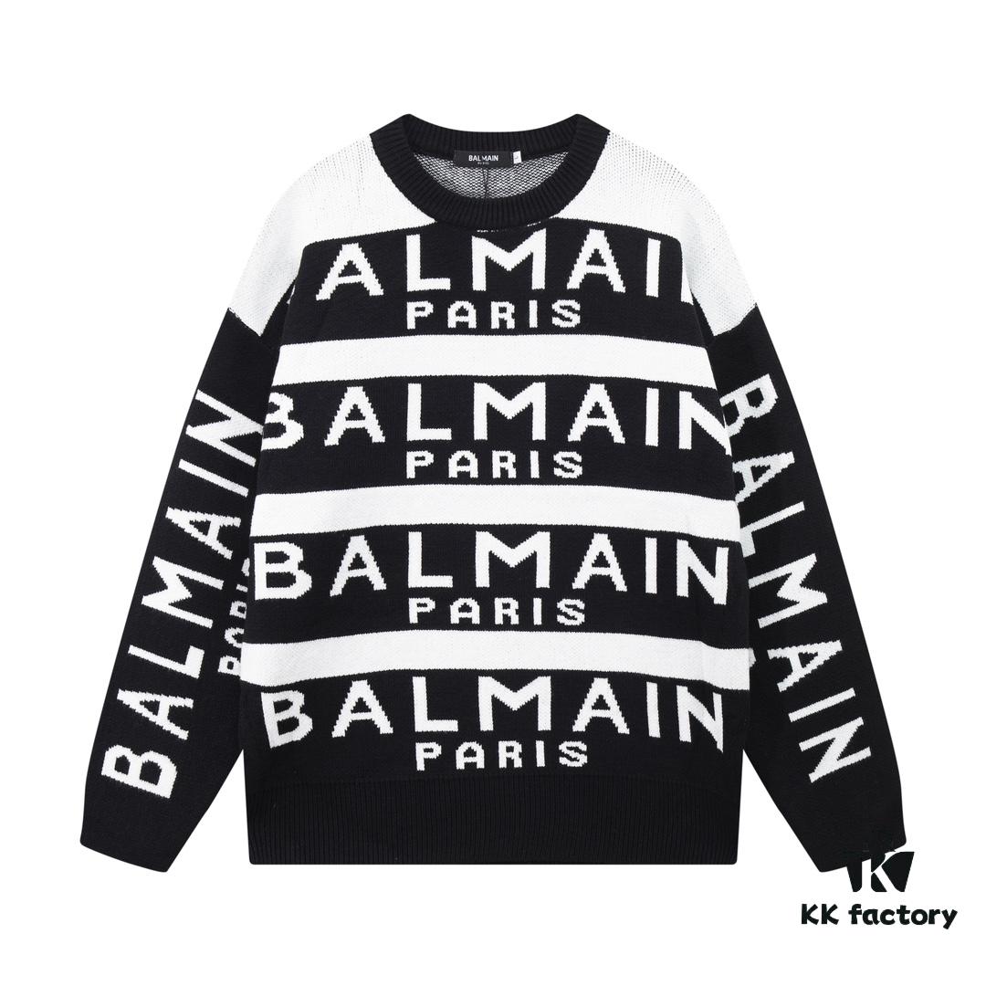 Balmain BALMAIN Letter Logo Striped Knit Sweater Woolen Pullover