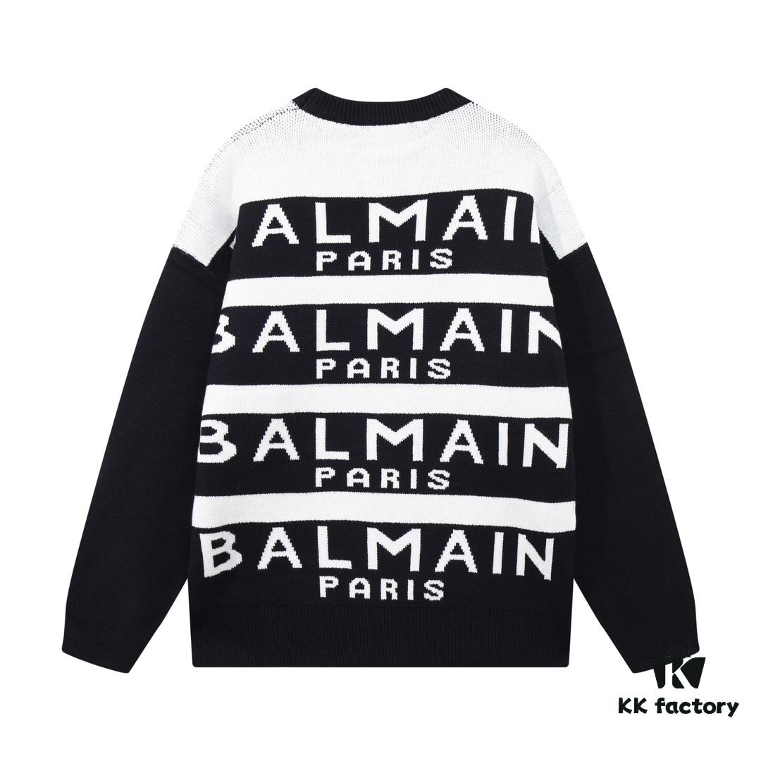 Balmain BALMAIN Letter Logo Striped Knit Sweater Woolen Pullover