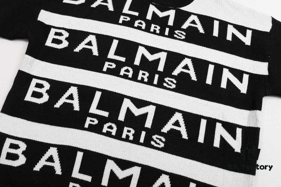 Balmain BALMAIN Letter Logo Striped Knit Sweater Woolen Pullover