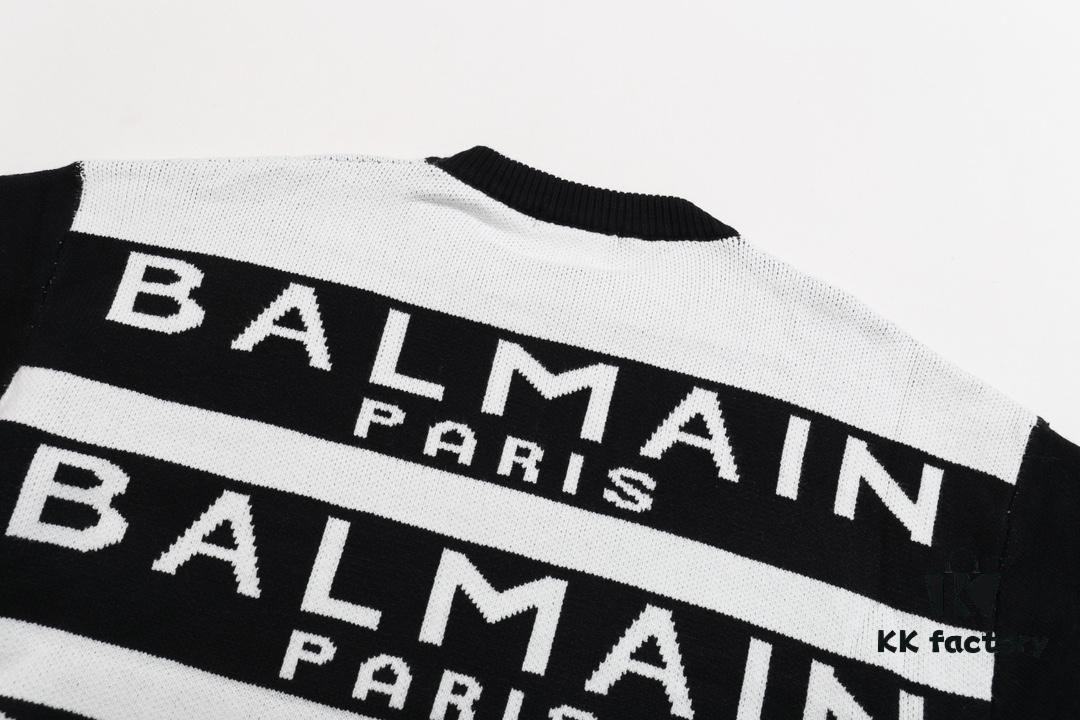Balmain BALMAIN Letter Logo Striped Knit Sweater Woolen Pullover