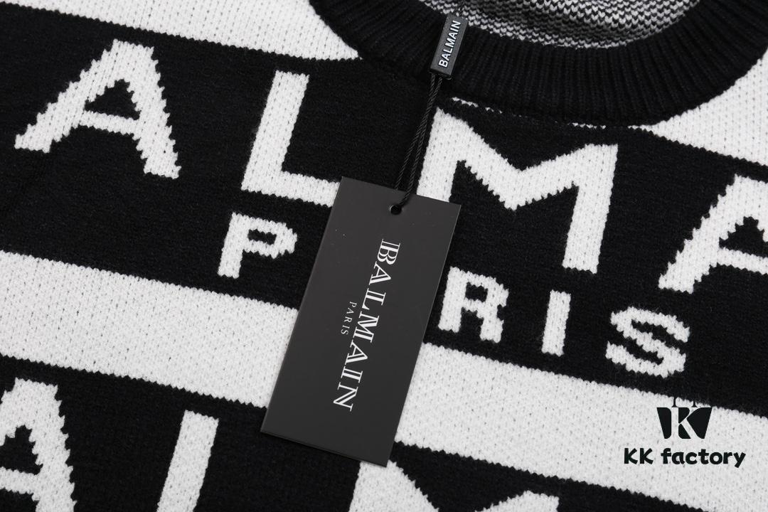 Balmain BALMAIN Letter Logo Striped Knit Sweater Woolen Pullover