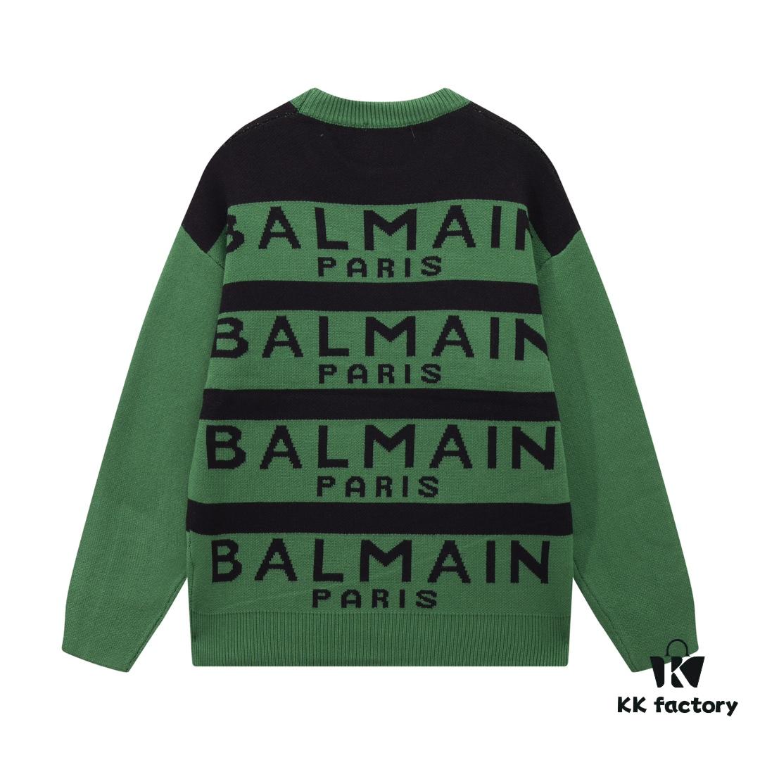 Balmain Letter Logo Striped Knit Sweater Woolen Pullover