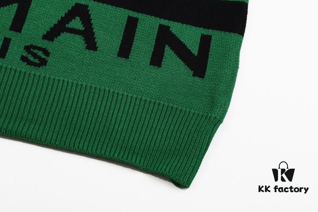 Balmain Letter Logo Striped Knit Sweater Woolen Pullover