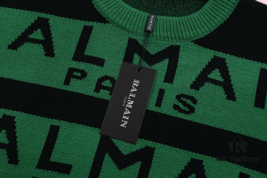 Balmain Letter Logo Striped Knit Sweater Woolen Pullover