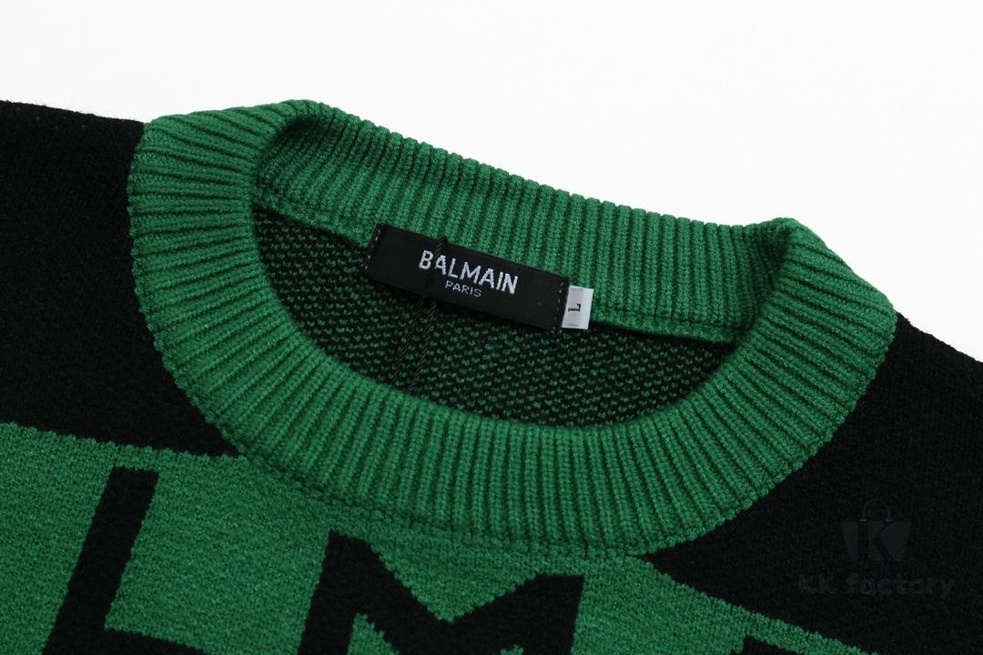 Balmain Letter Logo Striped Knit Sweater Woolen Pullover