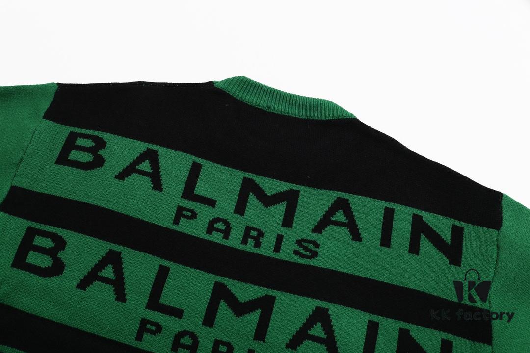 Balmain Letter Logo Striped Knit Sweater Woolen Pullover