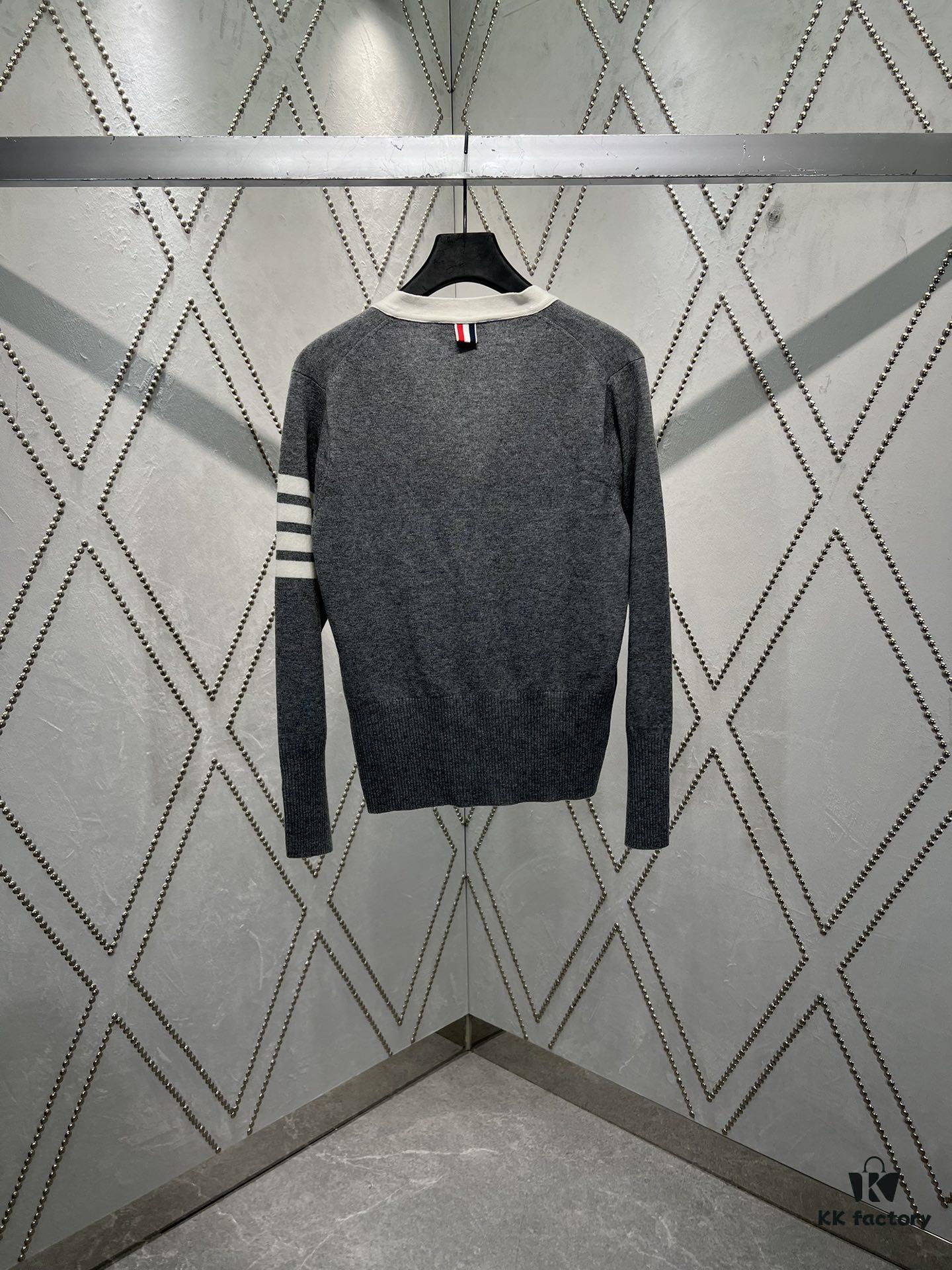 TB 2025 SS New Arrival Four-Stripe Single-Breasted V-Neck Cashmere Sweater