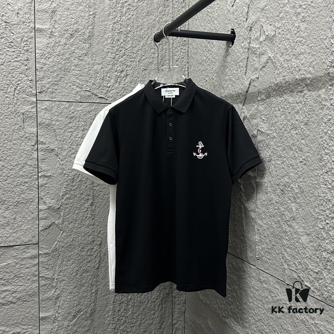 TB*Tom* Short Sleeve Polo 2025 Spring Summer New Arrival Minimalist Letter Embroidery Beaded Fabric Unisex Short Sleeve Polo Collar