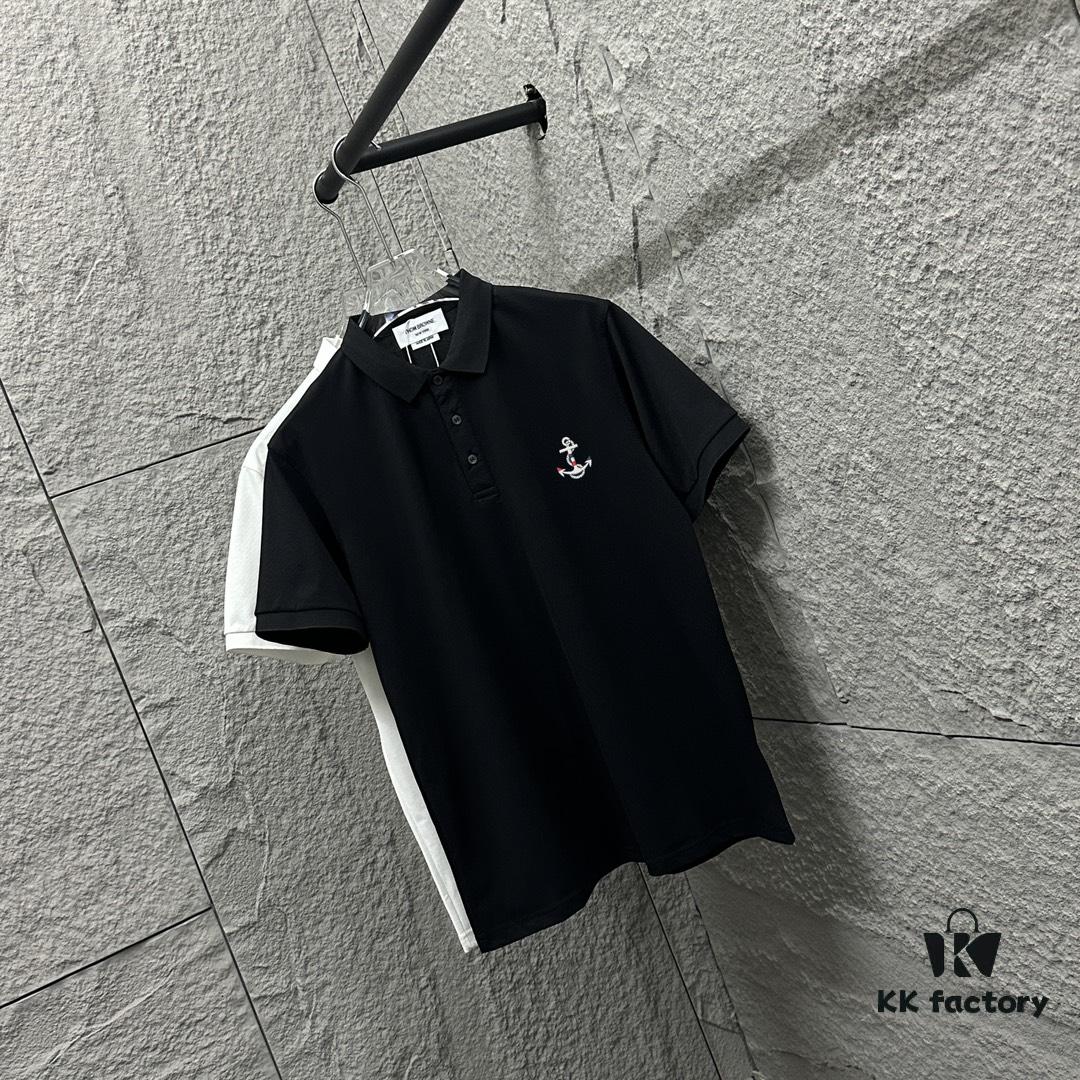 TB*Tom* Short Sleeve Polo 2025 Spring Summer New Arrival Minimalist Letter Embroidery Beaded Fabric Unisex Short Sleeve Polo Collar