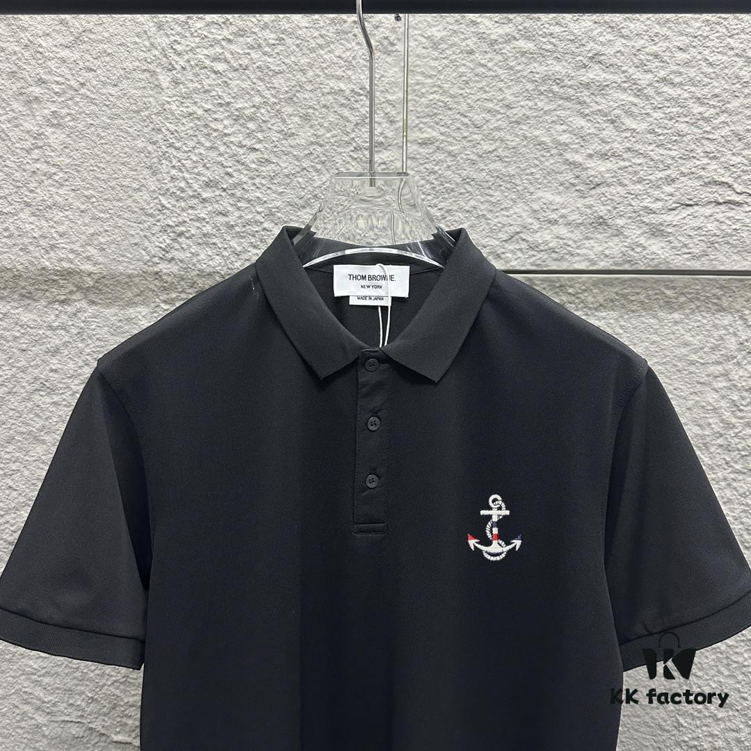 TB*Tom* Short Sleeve Polo 2025 Spring Summer New Arrival Minimalist Letter Embroidery Beaded Fabric Unisex Short Sleeve Polo Collar