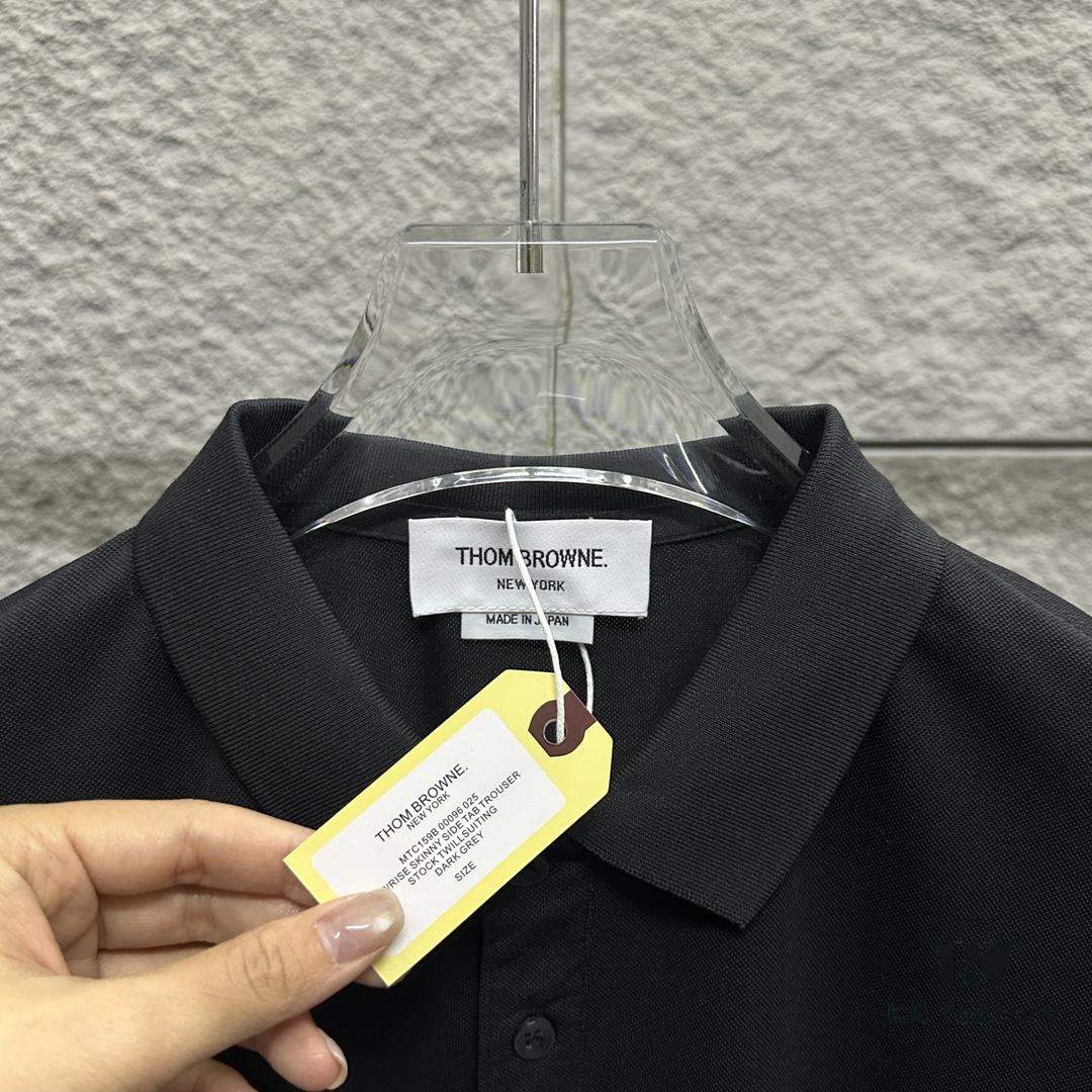 TB*Tom* Short Sleeve Polo 2025 Spring Summer New Arrival Minimalist Letter Embroidery Beaded Fabric Unisex Short Sleeve Polo Collar