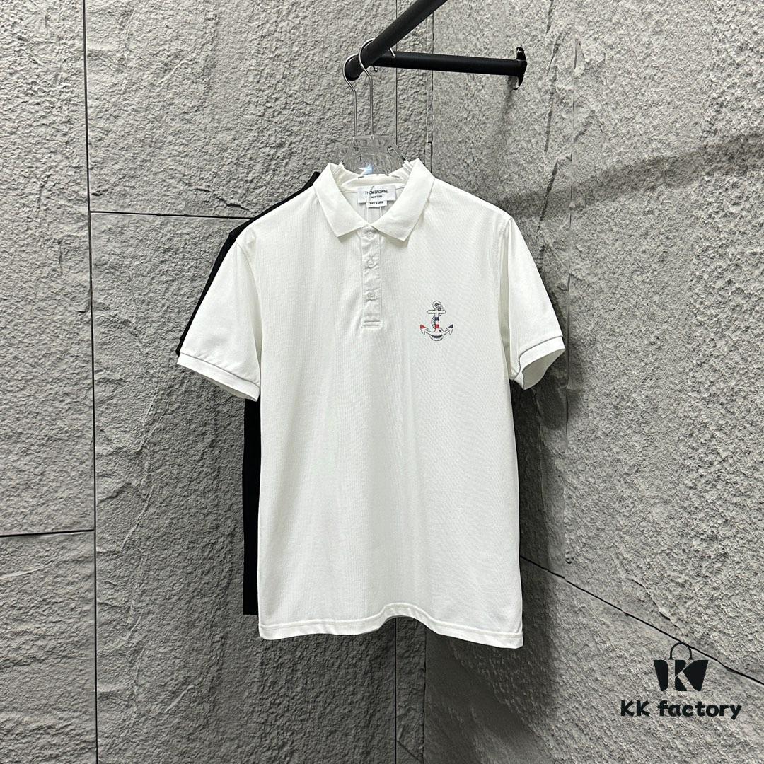 TB*Tom* Short Sleeve Polo 2025 Spring Summer New Arrival Minimalist Letter Embroidery Beaded Fabric Unisex Short Sleeve Polo Collar