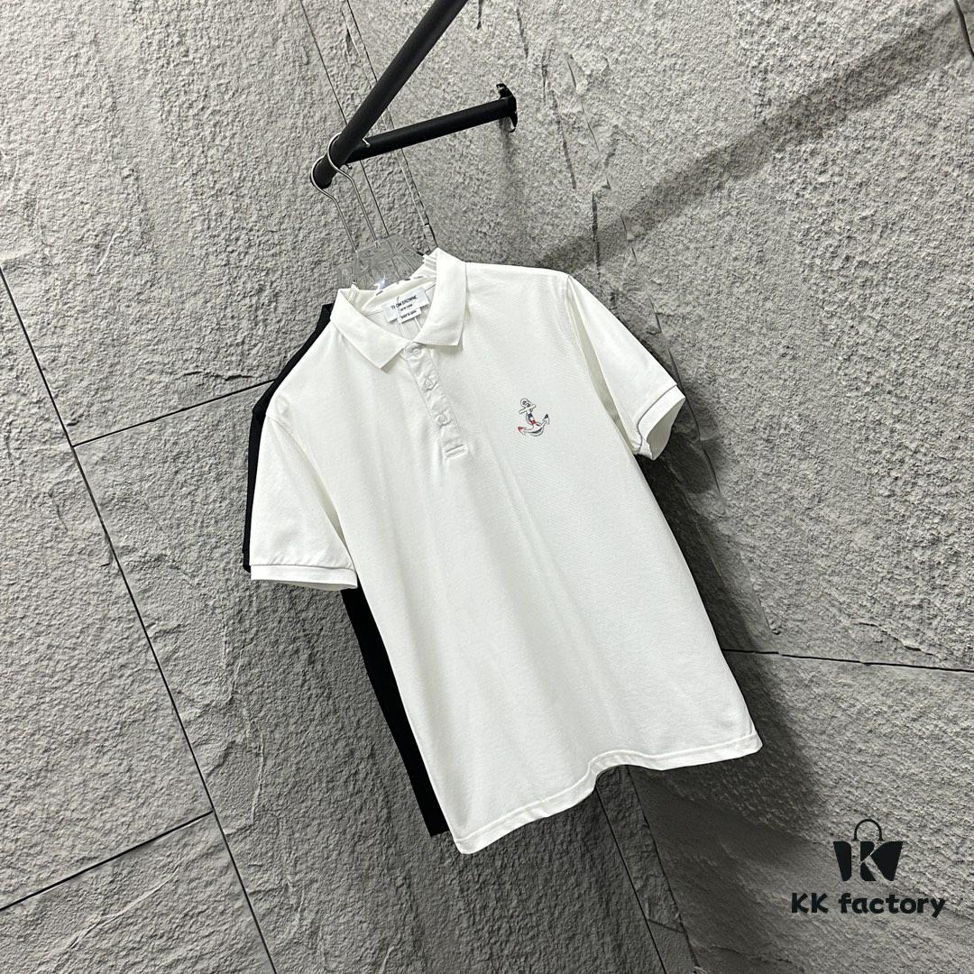 TB*Tom* Short Sleeve Polo 2025 Spring Summer New Arrival Minimalist Letter Embroidery Beaded Fabric Unisex Short Sleeve Polo Collar