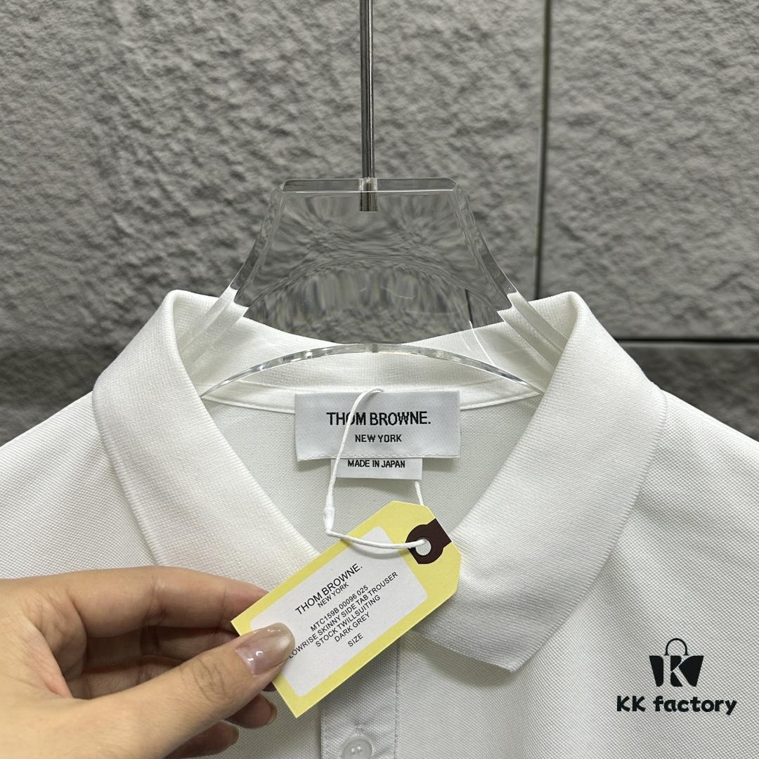 TB*Tom* Short Sleeve Polo 2025 Spring Summer New Arrival Minimalist Letter Embroidery Beaded Fabric Unisex Short Sleeve Polo Collar