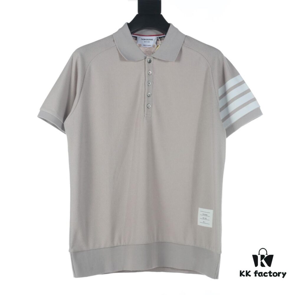 Thom Browne TB Ripple Four-Bar Leather-Pressed Cotton Short-Sleeve Polo Shirt