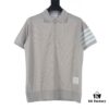 Thom Browne TB Ripple Four-Bar Leather-Pressed Cotton Short-Sleeve Polo Shirt