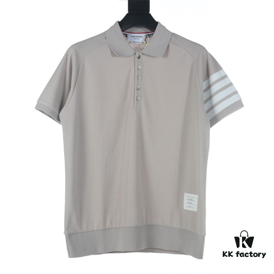 Thom Browne TB Ripple Four-Bar Leather-Pressed Cotton Short-Sleeve Polo Shirt