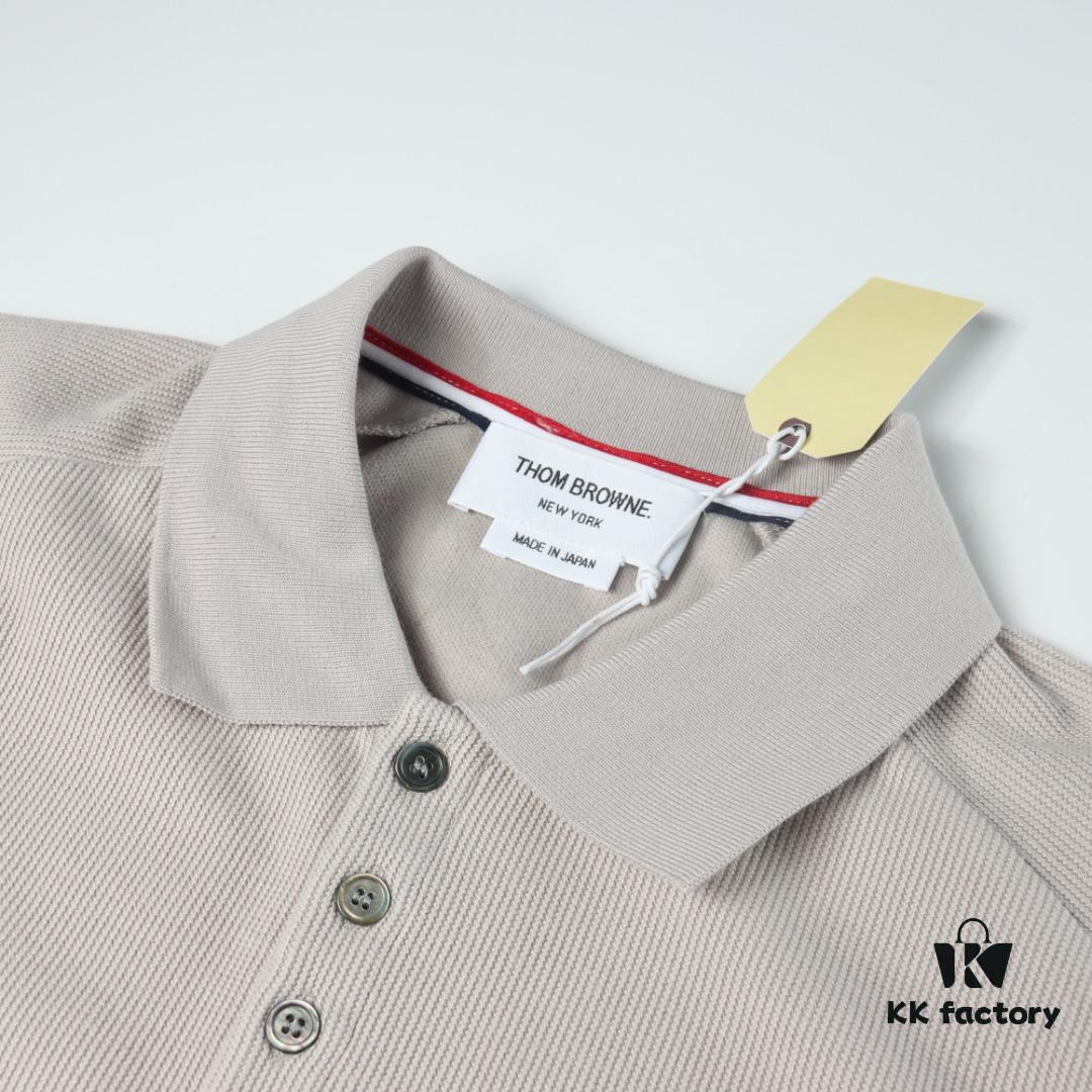 Thom Browne TB Ripple Four-Bar Leather-Pressed Cotton Short-Sleeve Polo Shirt