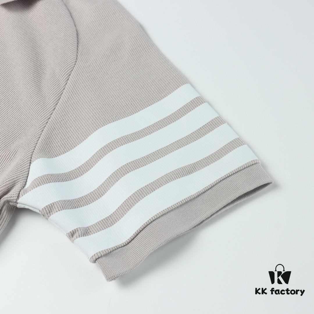 Thom Browne TB Ripple Four-Bar Leather-Pressed Cotton Short-Sleeve Polo Shirt