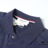 Thom Browne TB Wave Pattern Four-Bar Leather-Laminated Cotton Waffle Short Sleeve Polo Shirt