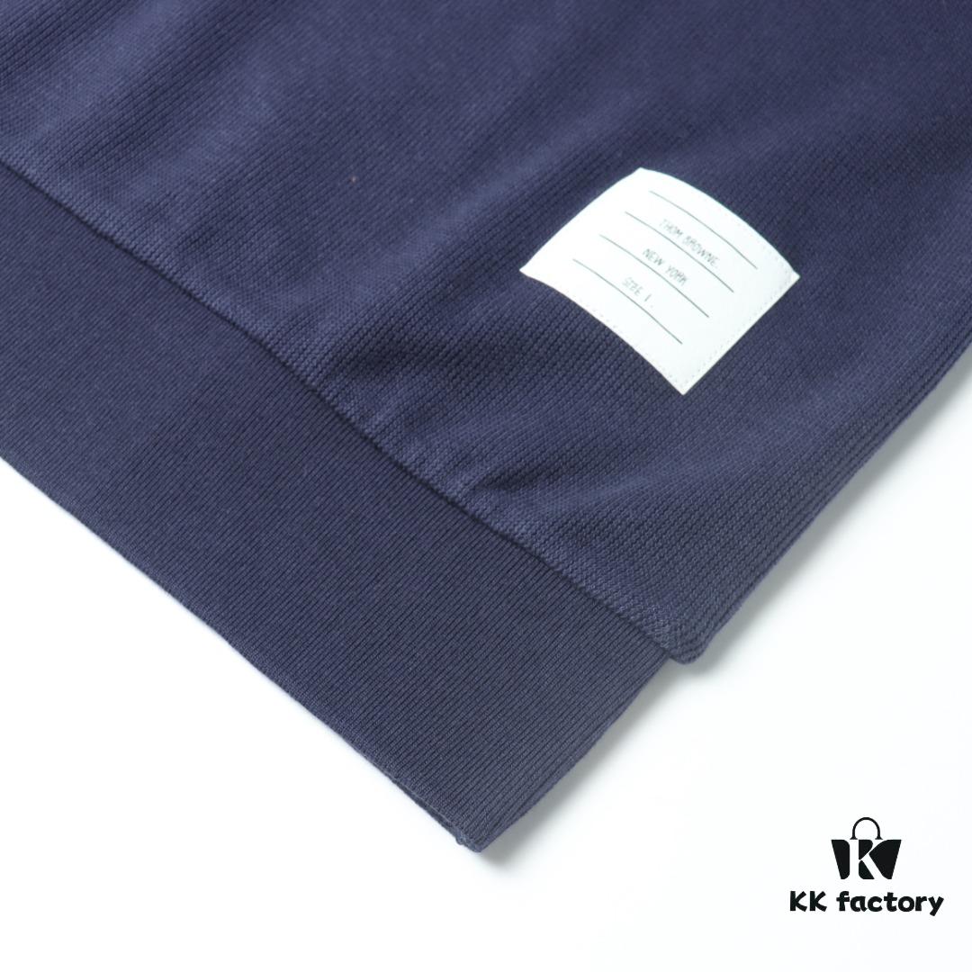 Thom Browne TB Wave Pattern Four-Bar Leather-Laminated Cotton Waffle Short Sleeve Polo Shirt