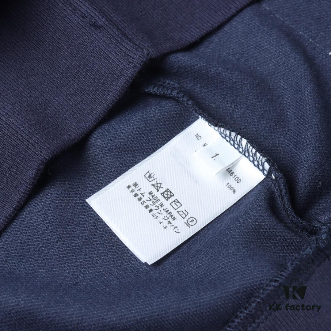 Thom Browne TB Wave Pattern Four-Bar Leather-Laminated Cotton Waffle Short Sleeve Polo Shirt