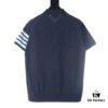 Thom Browne TB Wave Pattern Four-Bar Leather-Laminated Cotton Waffle Short Sleeve Polo Shirt