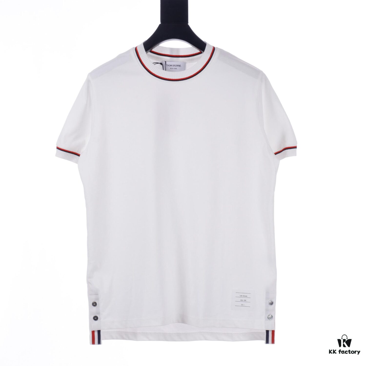 THOM BROWNE TB Red Stripe Woven Crew Neck Short Sleeve T-Shirt
