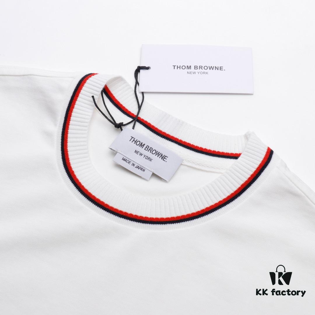THOM BROWNE TB Red Stripe Woven Crew Neck Short Sleeve T-Shirt