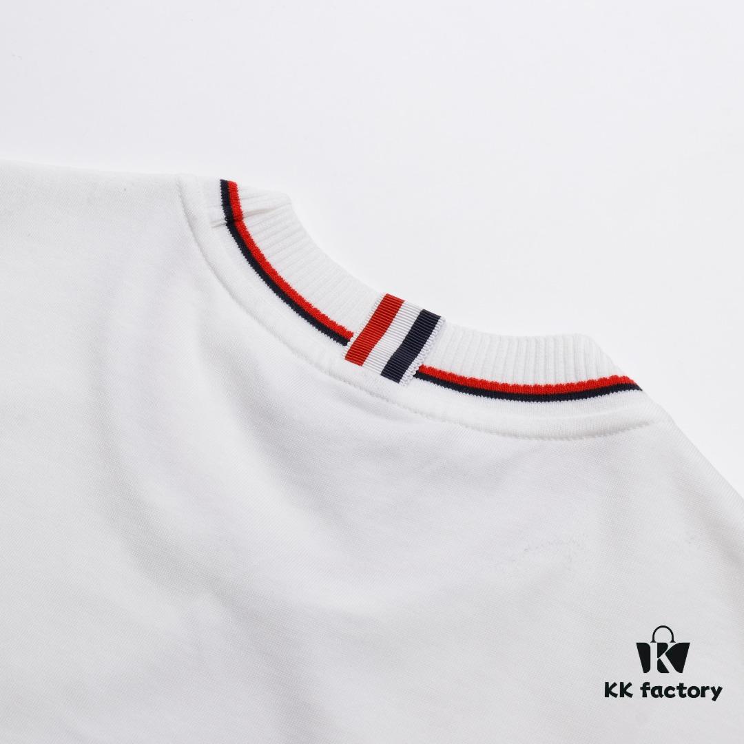 THOM BROWNE TB Red Stripe Woven Crew Neck Short Sleeve T-Shirt