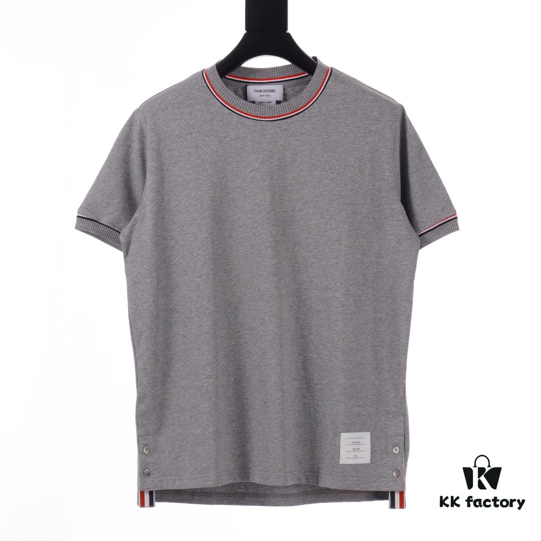 THOM BROWNE / Tom Brown TB Red Stripe Woven Crew Neck Short Sleeve T-Shirt
