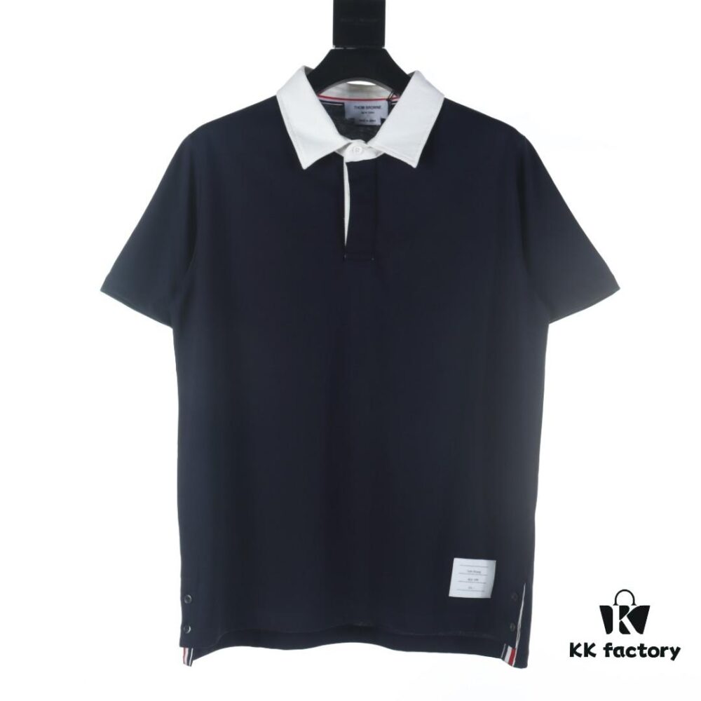 THOM BROWNE TB 24 Pre-Spring Collection Color-Block Collar Short-Sleeve Polo Shirt, Royal Blue